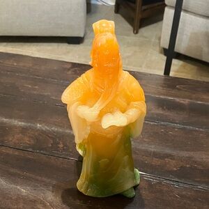 Jade Lke Carved Resin Chiese Figurine in Orange and Green